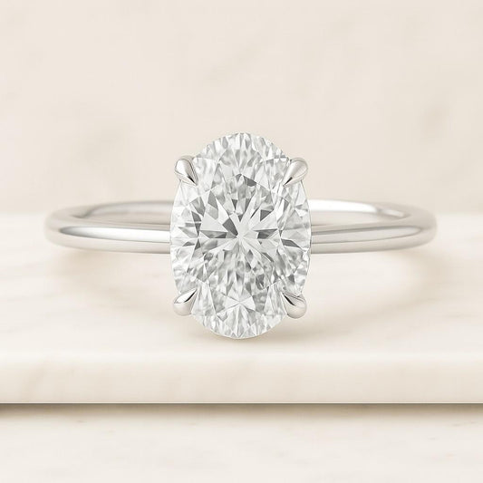 Art Deco Wedding Ring, Oval Cut Moissanite Ring, 14k Solid Gold Engagement Ring, Baguette & Round Side Stones Ring, Cluster Diamond Ring