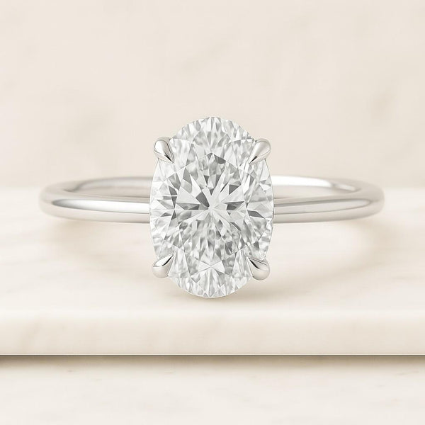 Art Deco Wedding Ring, Oval Cut Moissanite Ring, 14k Solid Gold Engagement Ring, Baguette & Round Side Stones Ring, Cluster Diamond Ring