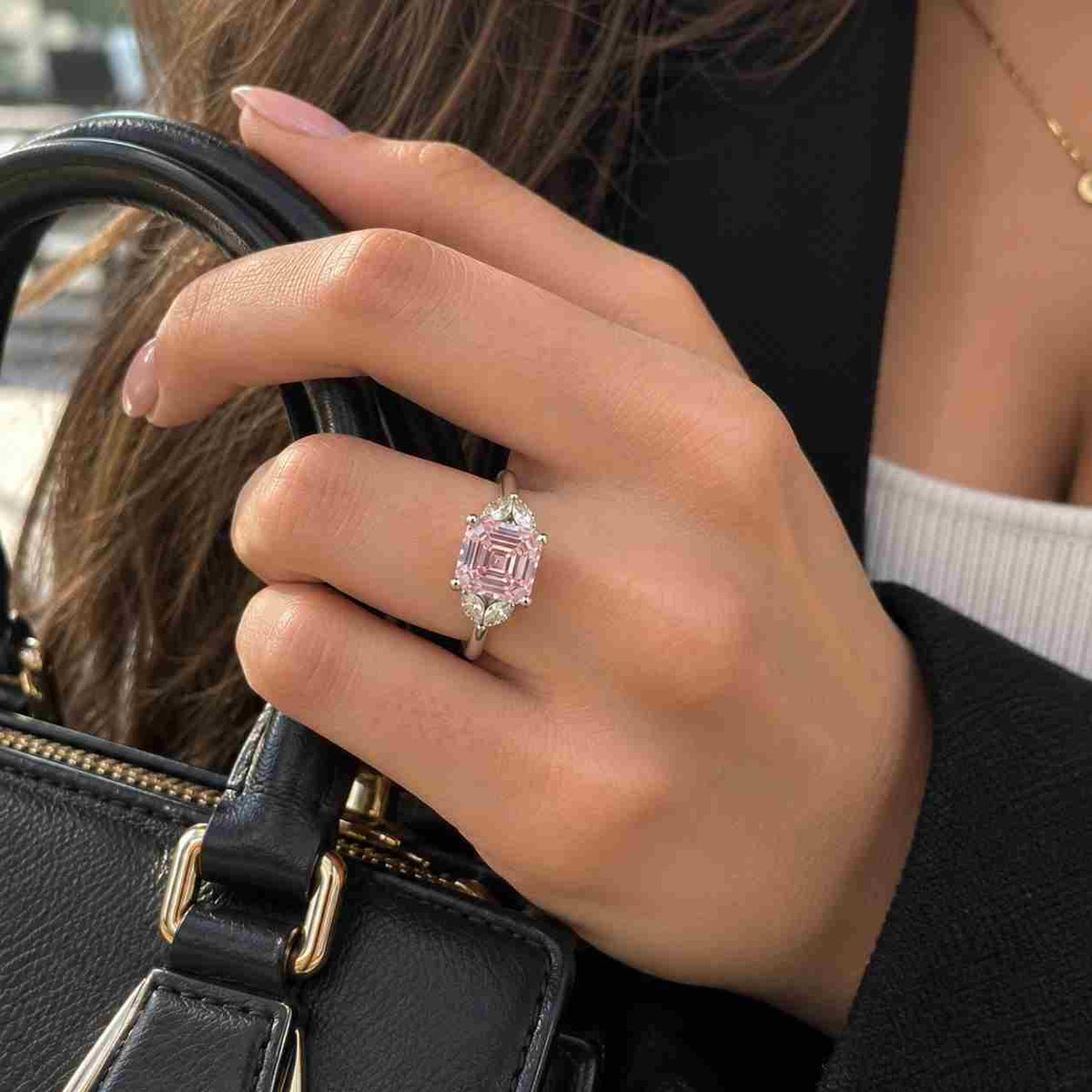 Asscher Cut Diamond Engagement Ring Genuine Lab Grown Diamond Ring