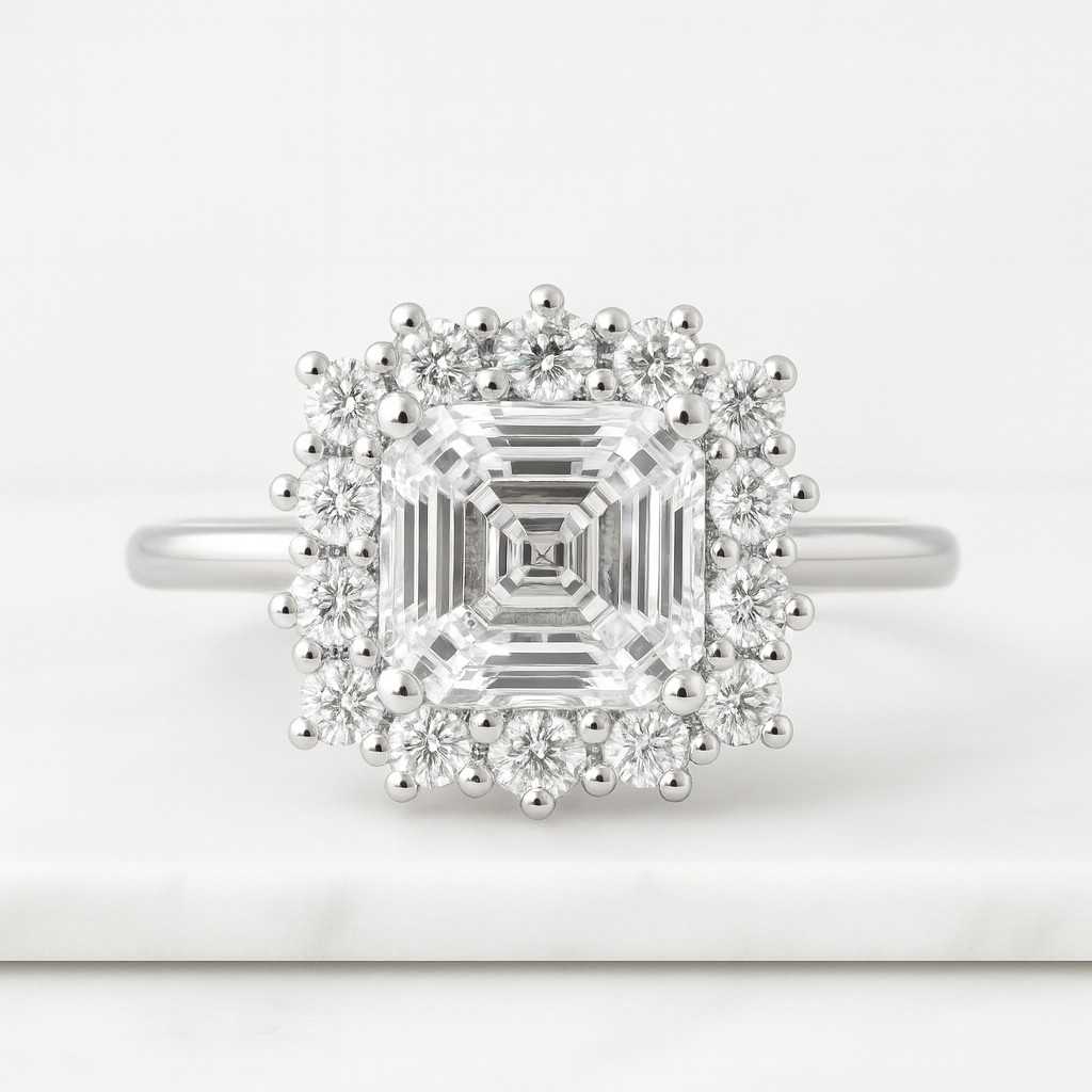 Asscher Cut Lab Grown Diamond 14k Gold Solitaire Ring IGI Certified