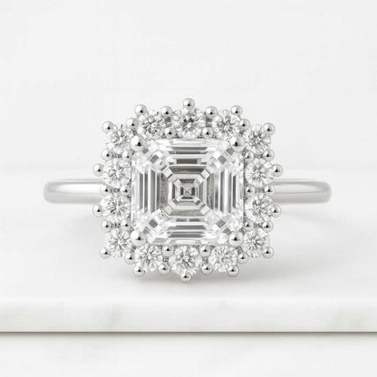 Asscher Cut Lab Grown Diamond 14k Gold Solitaire Ring IGI Certified