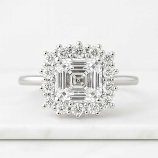 Asscher Cut Lab Grown Diamond 14k Gold Solitaire Ring IGI Certified