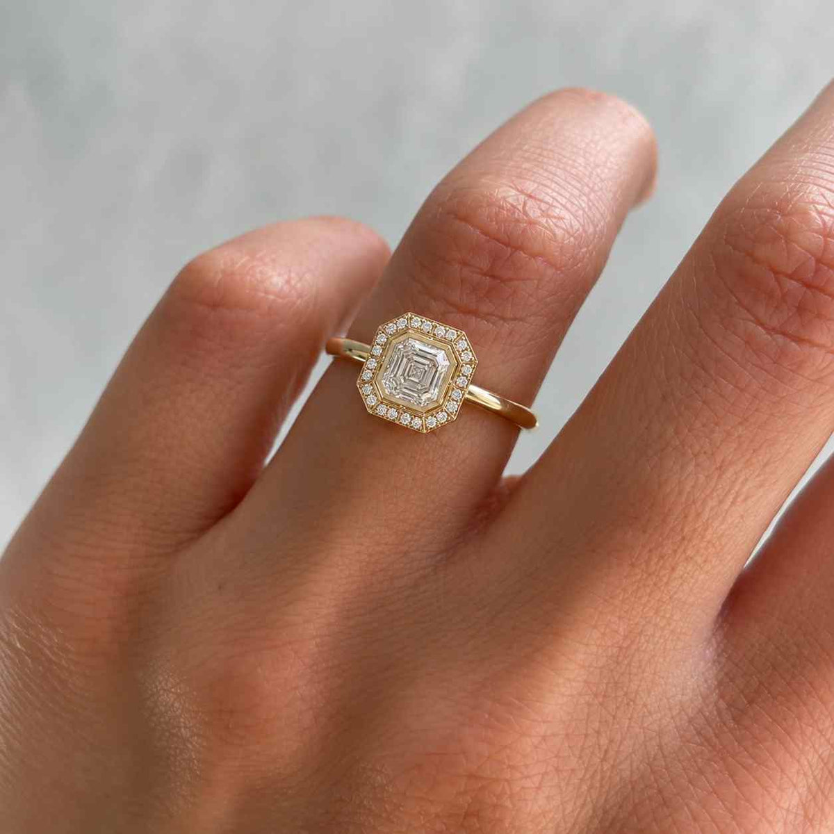 Asscher Cut Lab Grown Diamond Engagement Ring, IGI Certified, EF VVS1 Cluster Ring
