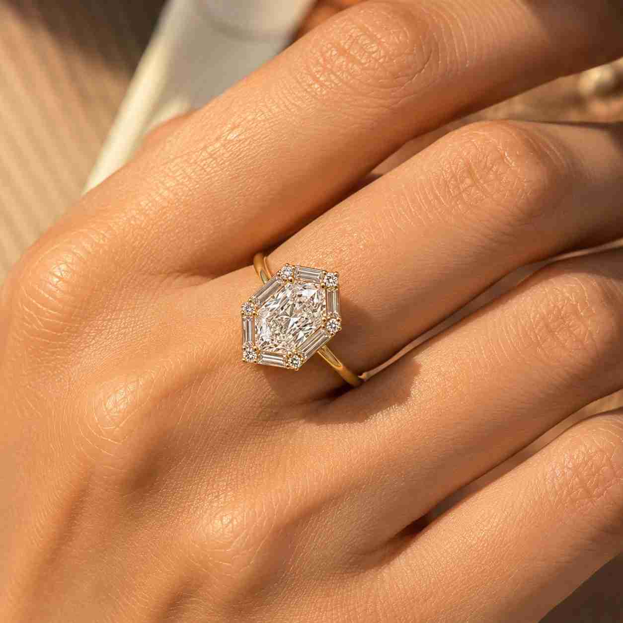 Asscher Cut Lab Grown Diamond Ring, Geometric Diamond Halo Ring, Lab Created Diamond Ring, Anniversary Gift For Her