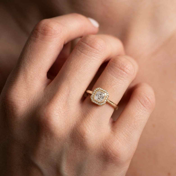 Asscher Cut Lab Grown Diamond Solitaire Engagement Ring in Yellow Gold

