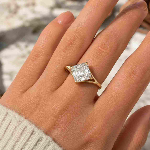 Asscher Engagement Ring for Women Square Lab Grown Diamond Ring IGI Certified Solitaire Ring with Pave Band 