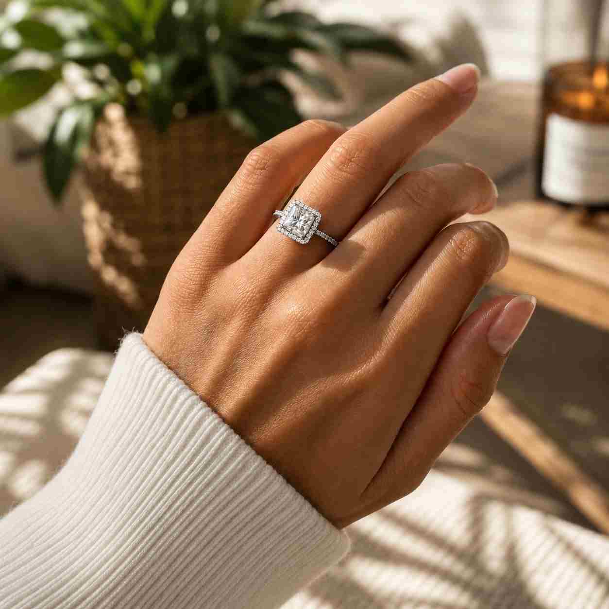 asscher engagement ring for women square lab grown diamond ring igi certified solitaire ring with pave band solid white rose yellow gold
