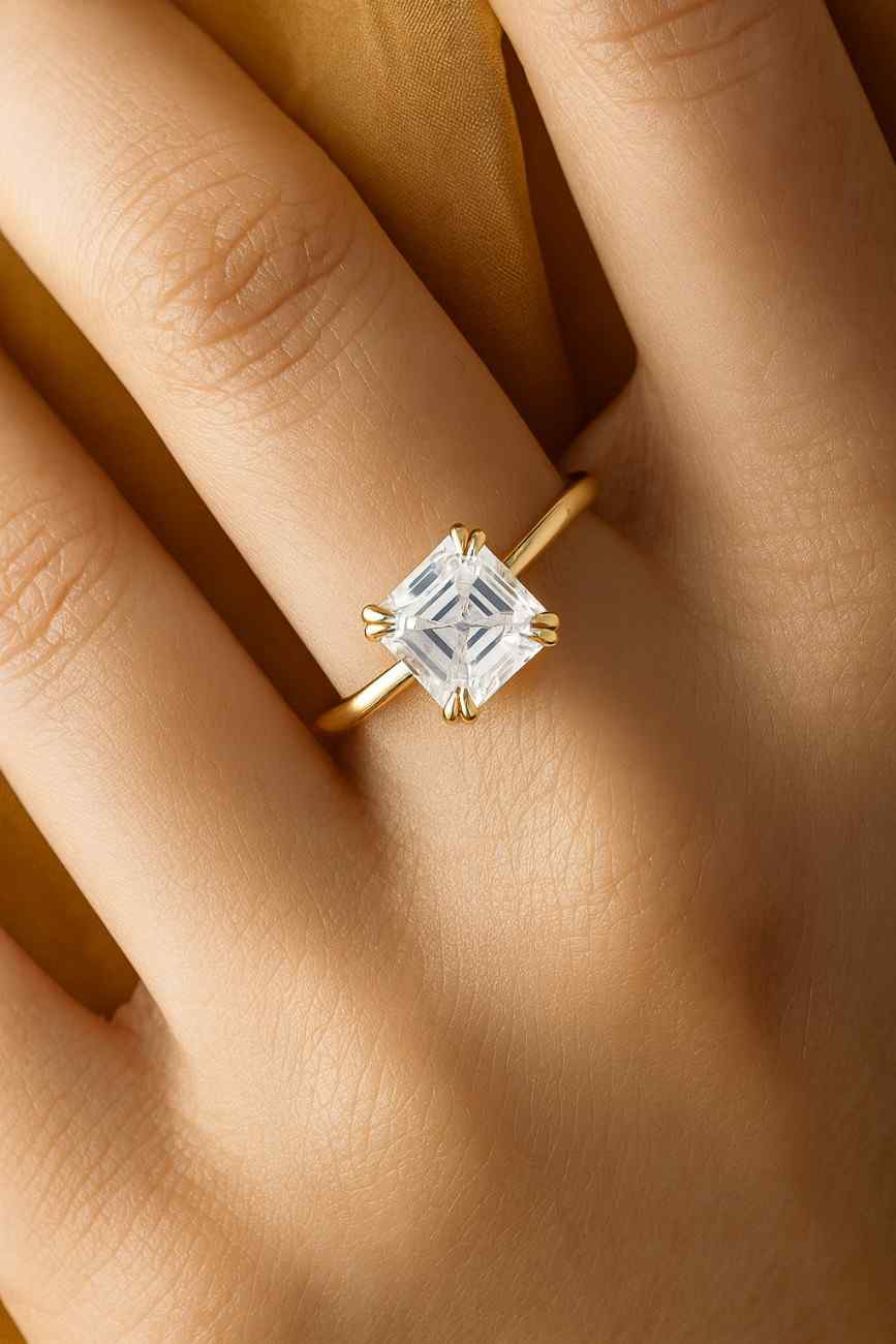 Asscher Moissanite Engagement Ring 14K Gold Double Claw Prong Asscher Wedding Ring Asscher Cut Solitaire Ring Step Cut Diamond Ring