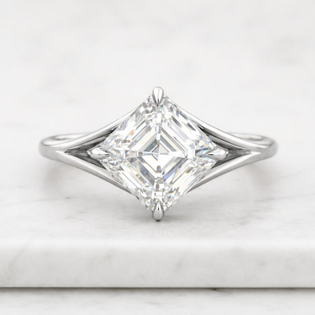 Asscher Moissanite Split Shank Engagement Ring