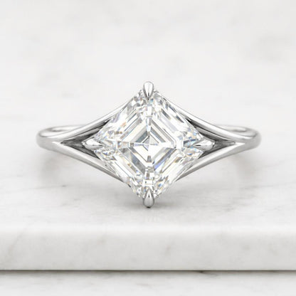 Asscher Moissanite Split Shank Engagement Ring