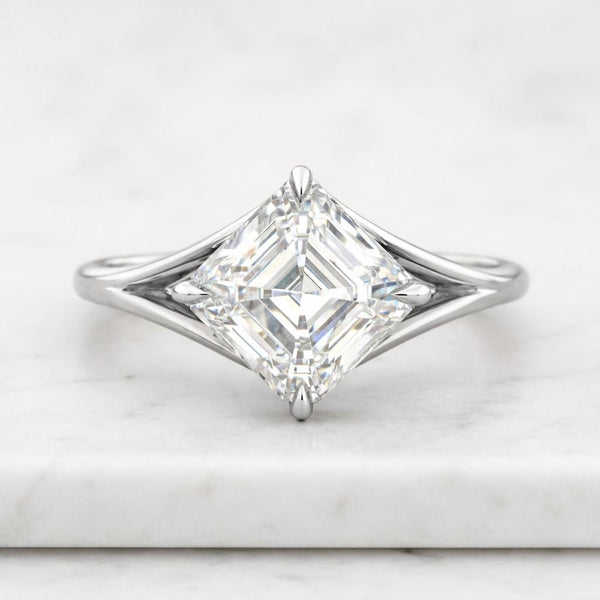 Asscher Moissanite Split Shank Engagement Ring