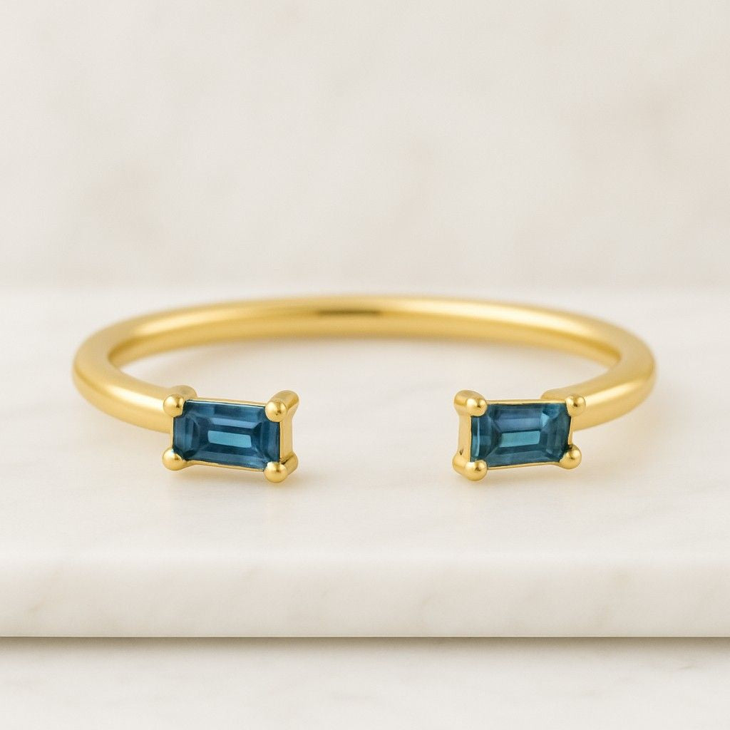 Baguette Open Gap Wedding Band 14K Gold Cuff Ring Baguette Cut Lab Grown Diamond Band Stackable Ring