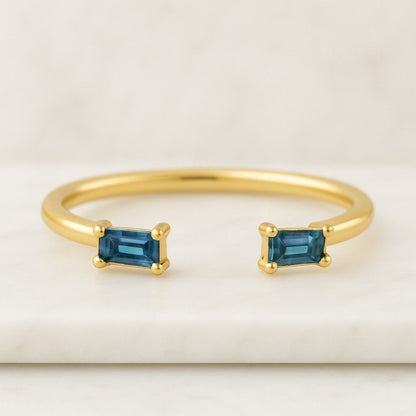 Baguette Open Gap Wedding Band 14K Gold Cuff Ring Baguette Cut Lab Grown Diamond Band Stackable Ring