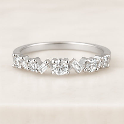 Baguette and Round-Cut Simulated Diamonds Wedding Ring Baguette Cut Moissanite Wedding Band