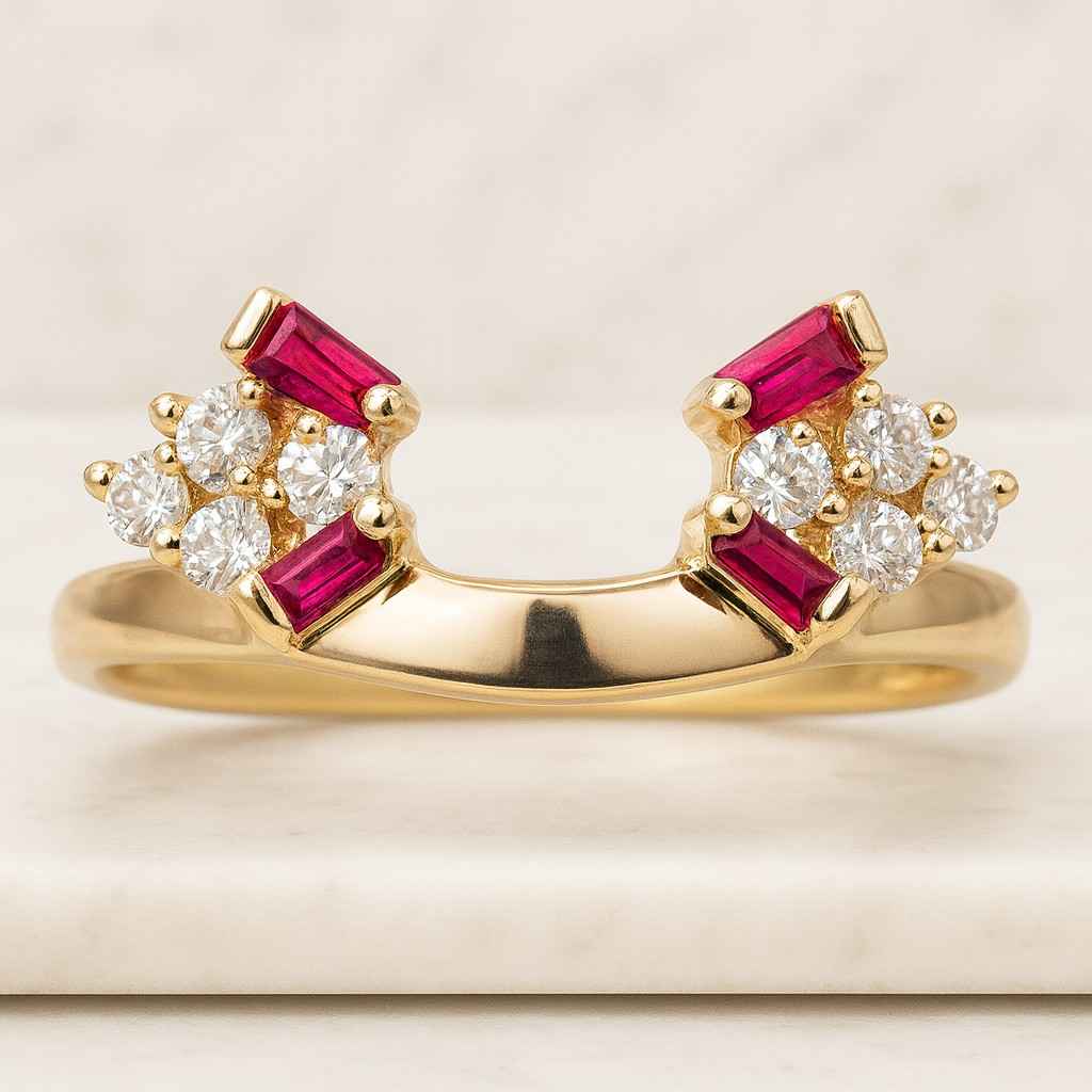 Baguette Cut Garnet Wedding Band Yellow Gold Pink Sapphire Wedding Ring Handmade Ring Promise Ring Anniversary Rings for Women