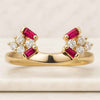 14K Solid Gold Ruby Baguette & Round Diamond Minimalist Ring