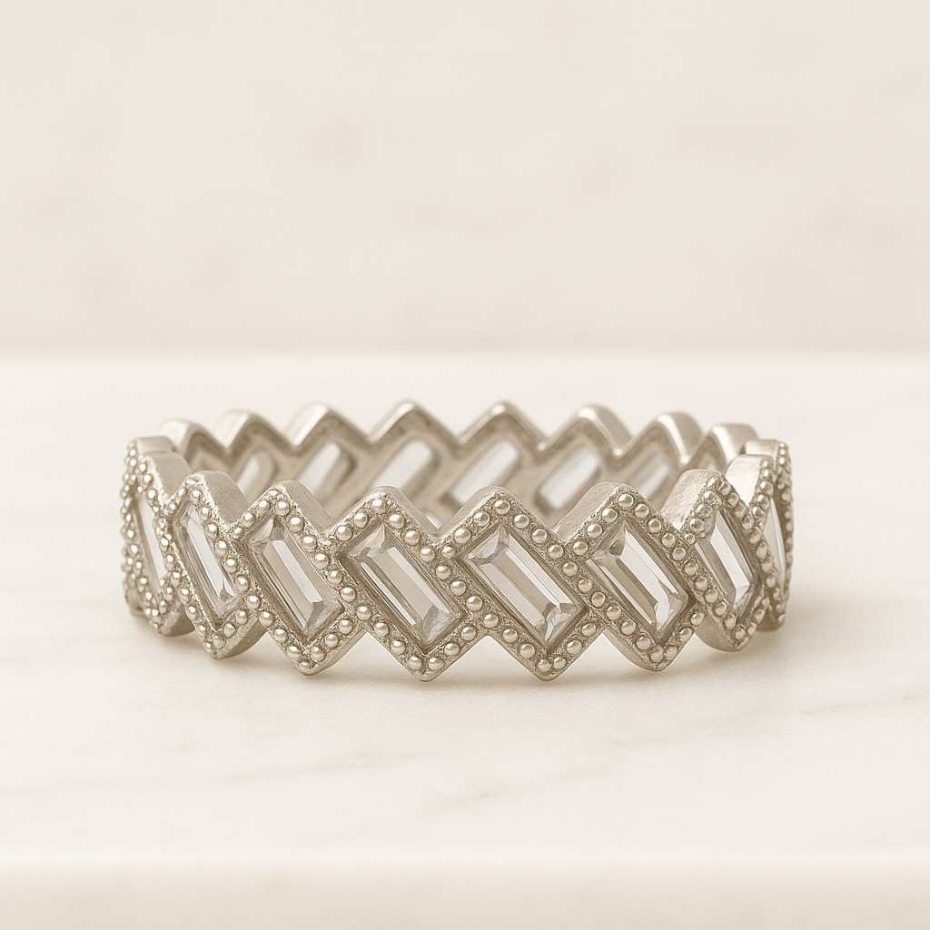 Baguette Cut Half eternity band diamond wedding ring band gold matching band silver stacking ring