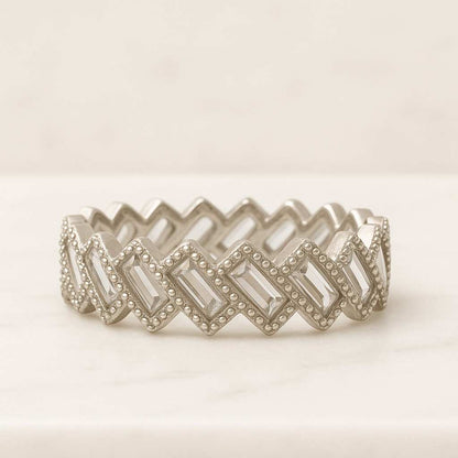 Baguette Cut Half eternity band diamond wedding ring band gold matching band silver stacking ring