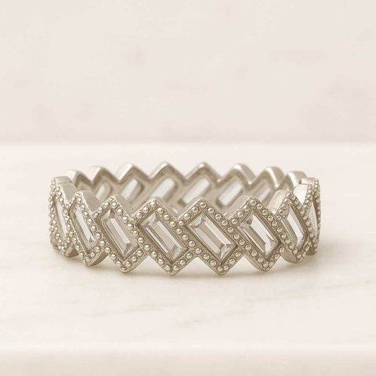 Baguette Cut Half eternity band diamond wedding ring band gold matching band silver stacking ring
