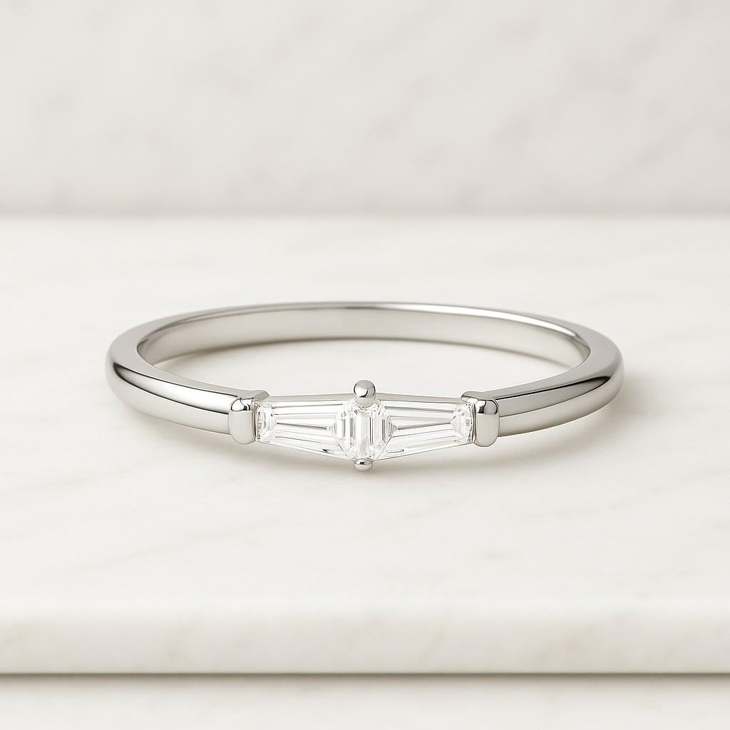 Baguette Cut Lab Grown Diamond Half Eternity Band Stackable Diamond Wedding Band