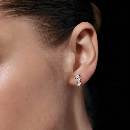 Baguette Cut Lab Grown Diamond Stud Earrings, 14K Solid Gold Minimalist Unisex Gift Jewelry, Solitaire Diamond Earring For Man's or Woman
