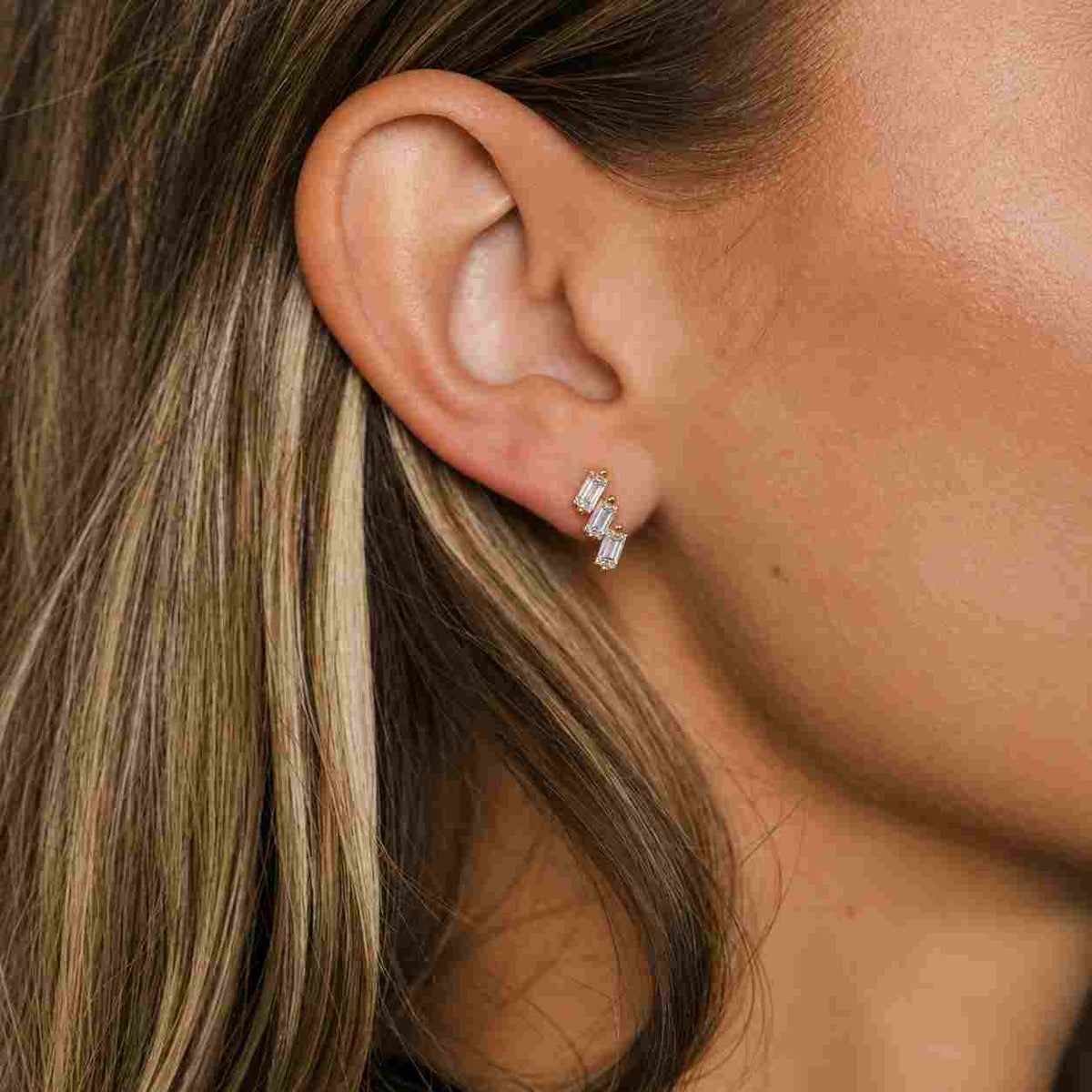 baguette cut lab grown helix piercing 14k gold baguette lab grown diamond crawler earrings climber stud comfort fit earrings for daily wear

