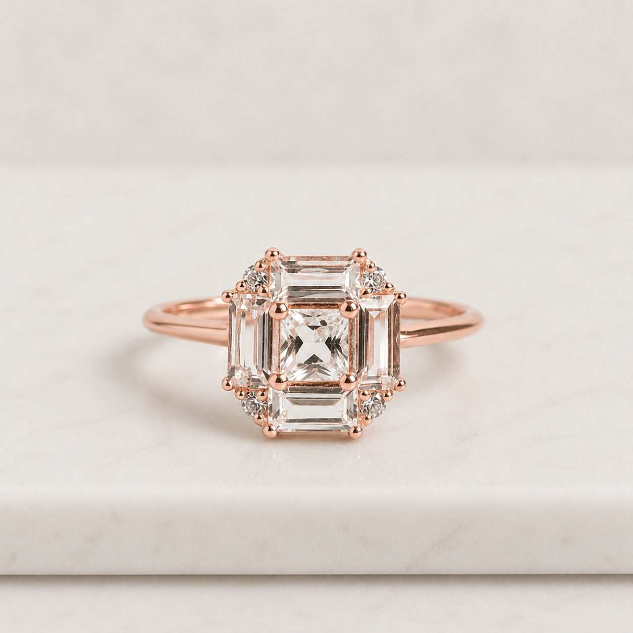 baguette cut wedding ring 14k solid gold cz diamond cluster ring personalized gift
