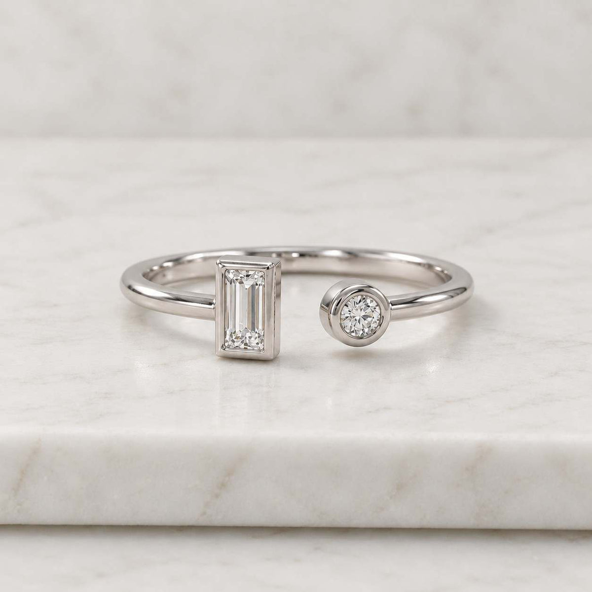 baguette diamond open cuff ring, lab grown wedding spacer band, stacking ring, minimalist bridal jewelry, 10k, 14k, 18k, myn
