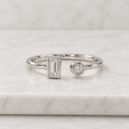 Baguette Diamond Open Cuff Ring, Lab Grown Wedding Spacer Band, Stacking Ring, Minimalist Bridal Jewelry, 10K, 14K, 18K, Myn

