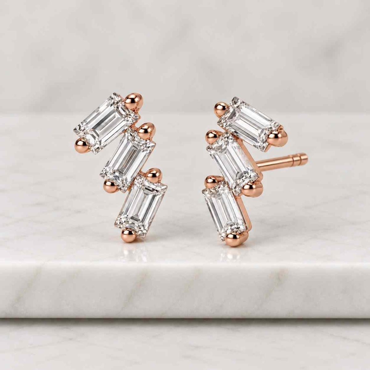 baguette diamond stud, 14k gold baguette diamond solitaire earrings, dainty lab diamond earrings, small baby baguette studs, sold as a pair
