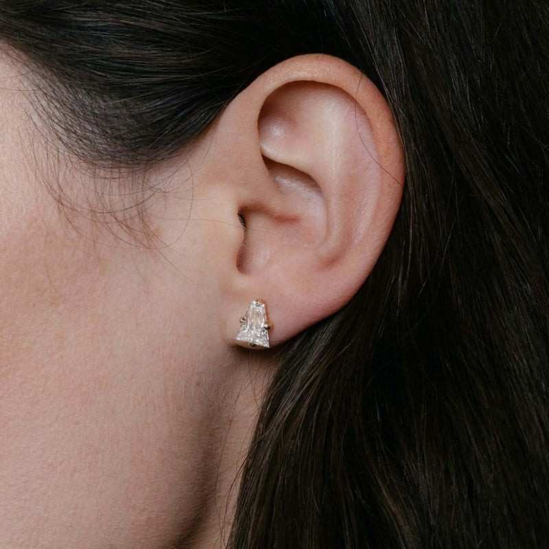 Baguette Diamond Stud Solid Yellow Rose Gold Earrings Dainty Diamond Earrings Tapered Baguette Diamond Wedding Earrings Unique Gift for Wife
