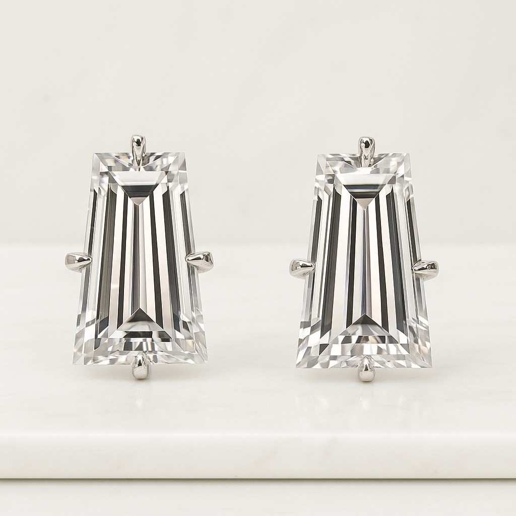 Baguette Diamond Studs 14k Gold Baguette Diamond Stud Earring Tension Set Single