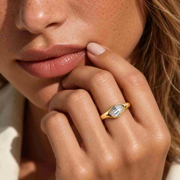 Baguette Lab Grown Diamond Engagement Ring, 14K Gold Bezel Solitaire Wedding Ring, Gift for her