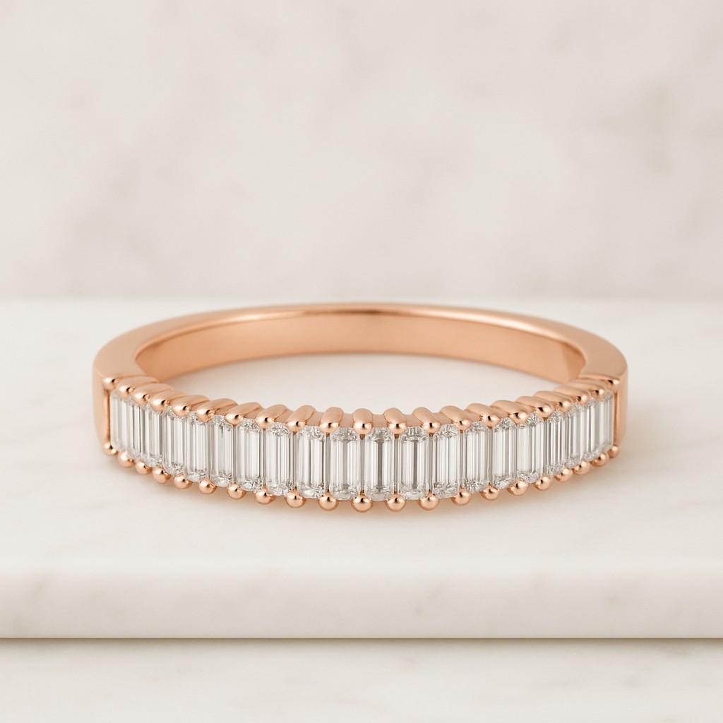 baguette lab grown diamond ring 18k gold half eternity band 18k gold emerald cut clear full eternity ring  white baguette band  diamond like sparkle