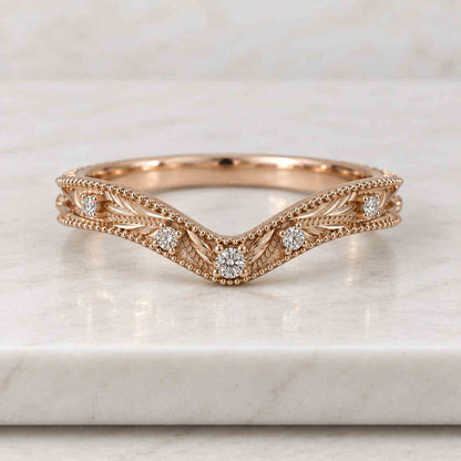 Baguette Moissanite Chevron Ring: Curved V-Shaped Wedding Band
