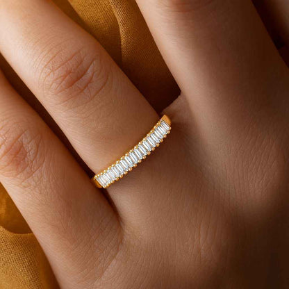 Baguette Moissanite Eternity Wedding Band Solid Gold Minimalist Jewelry
