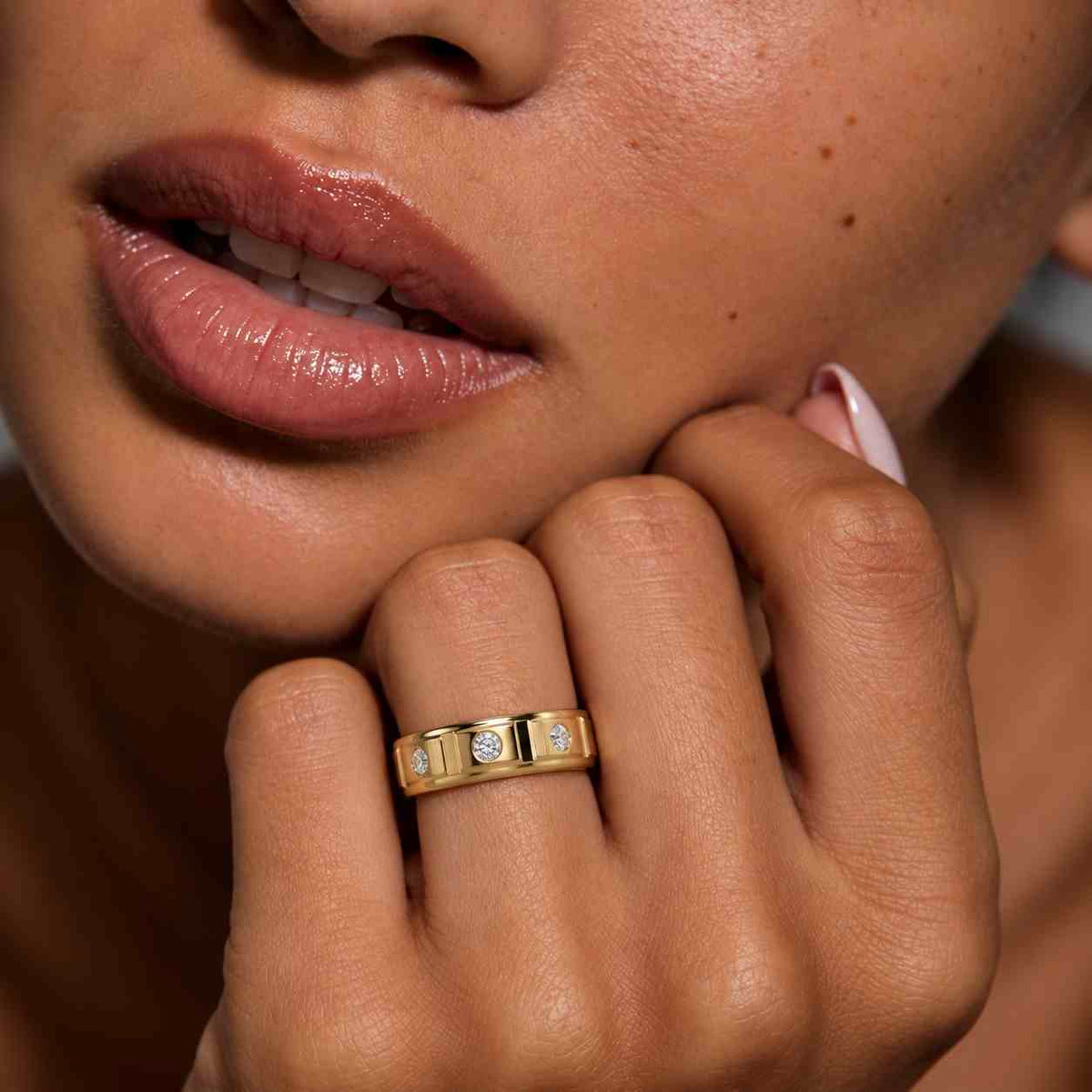 Baguette Moissanite Three Stone Wedding Band: Handmade Anniversary Ring
