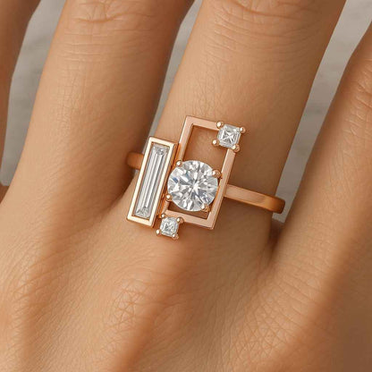 Baguette Wedding Band Thin Stackable Ring Unique Baguette Round Diamond Ring