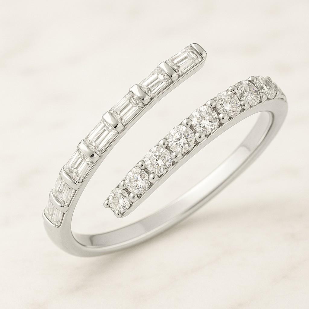 Baguette Wedding Band Thin Stackable Ring Unique Baguette Round Diamond Ring Dainty Real Lab Diamond Bridal Ring
