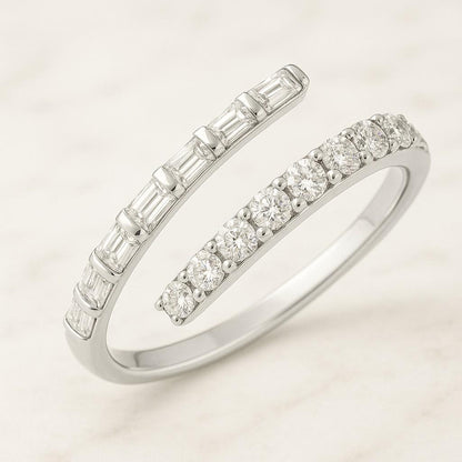 Baguette Wedding Band Thin Stackable Ring Unique Baguette Round Diamond Ring Dainty Real Lab Diamond Bridal Ring