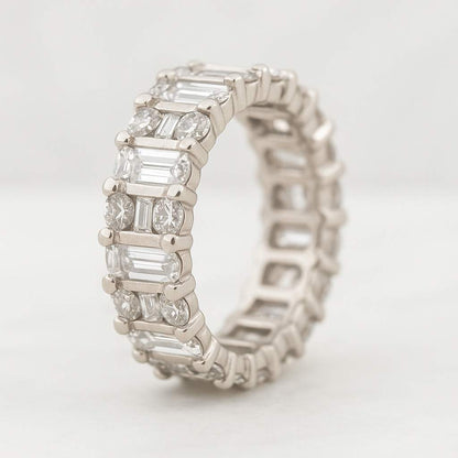 Baguette Wedding Band Thin Stackable Ring Unique Baguette Round Diamond Ring Dainty Real Lab Diamond Bridal Ring Minimalist Promise Ring