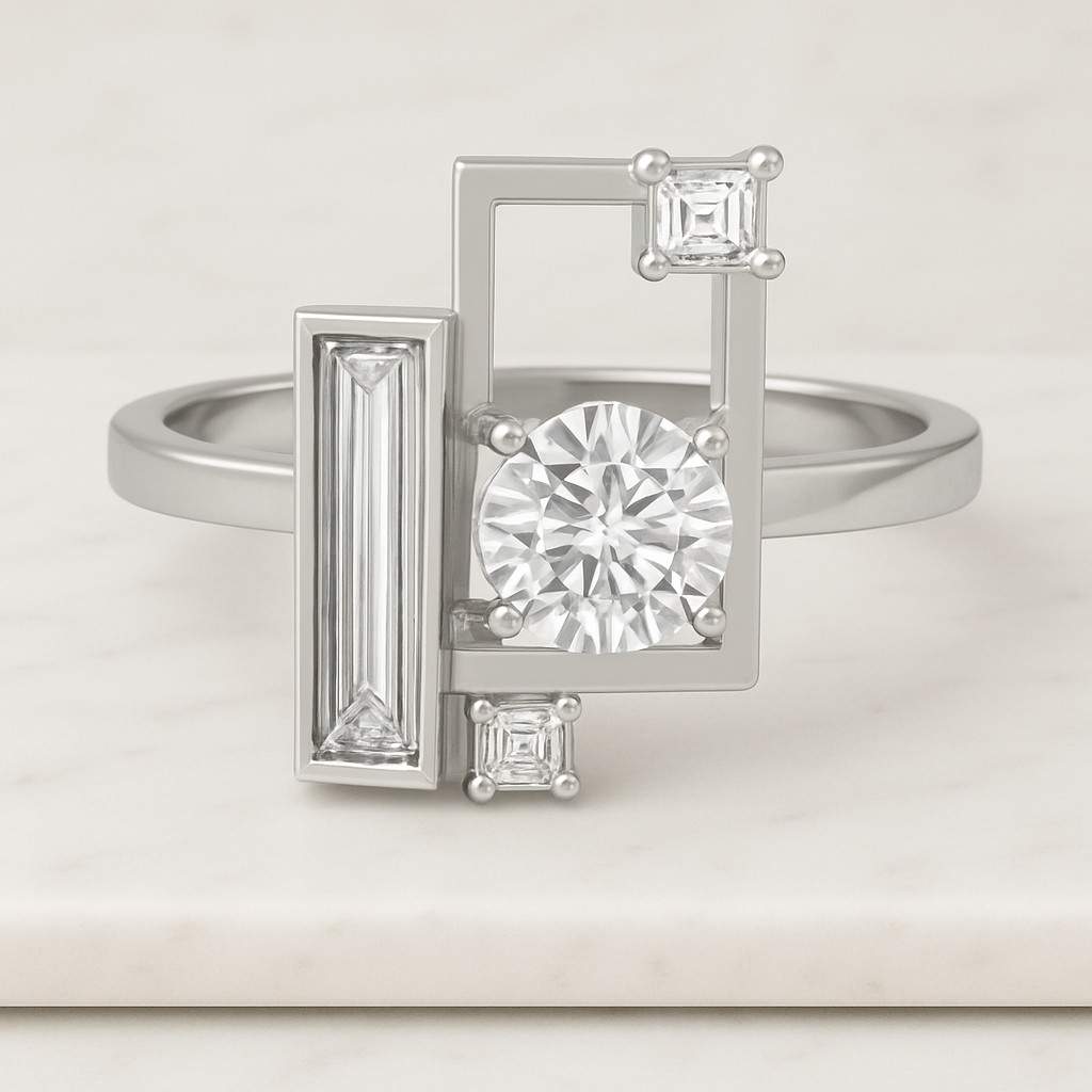 Baguette and Round cut Lab Grown Diamond in solid gold Band Full Eternity Band