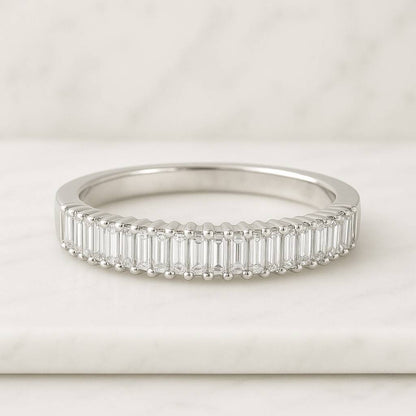 Baguette cut Lab Grown Diamond wedding band Yellow gold open Moissanite wedding band Unique Full eternity Stacking band Anniversary Promise ring