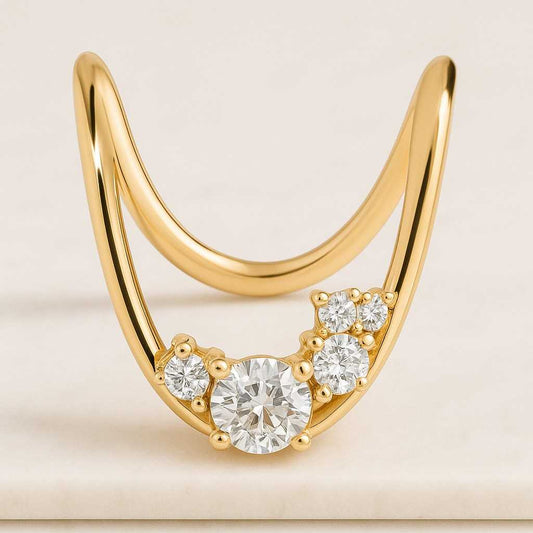 Bakset Setting Ring Solid Yellow Rose White Gold Ring Gift