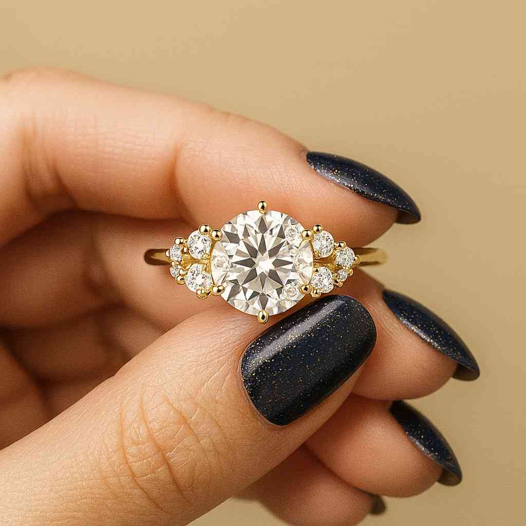 Beautiful Twisted Pave Set Diamond Ring, 5.00 MM Round Cut Moissanite Wedding Ring With Accents