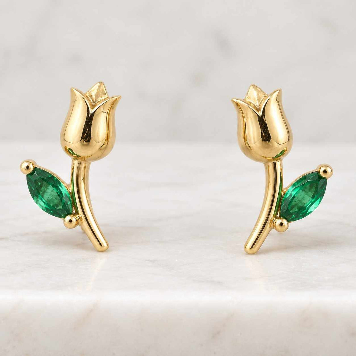 beautiful flowers style jackets earrings, 6.50 mm round cut moissanite stud earrings, marquise green emerald gemstone earrings, 925 silver
