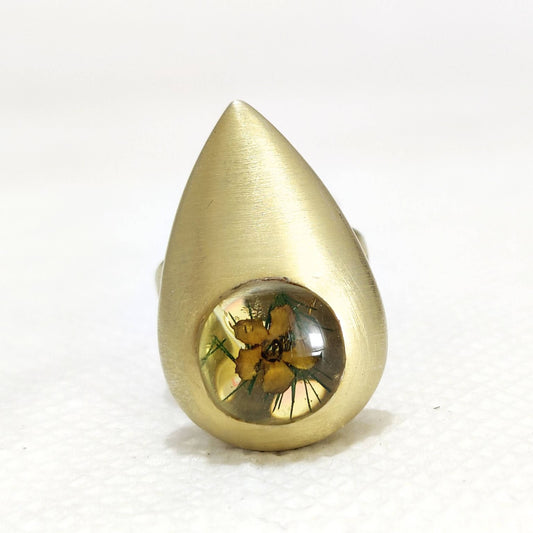 Beautiful Pressed Yellow Flower Adjustable Ring