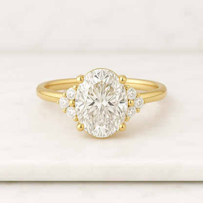 Best Anniversary Gift for Wife Oval Lab Grown Diamond Ring IGI Certified 14K Yellow Gold Halo Setting Accent Round Stones Bridal Engagement Anniversary Gift