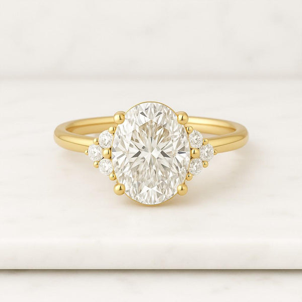 Best Anniversary Gift for Wife Oval Lab Grown Diamond Ring IGI Certified 14K Yellow Gold Halo Setting Accent Round Stones Bridal Engagement Anniversary Gift