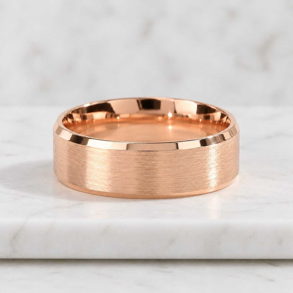 beveled edge wedding band, 14k matte solid gold comfort fit ring, anniversary gift
